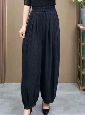 灯笼裤女夏季f新款中年妈妈裤子棉麻薄款宽松口袋束脚哈伦裤时尚