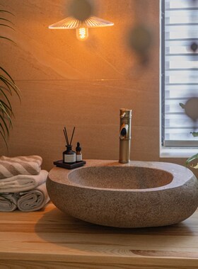 户外庭院鹅卵石洗手盆洗手池台立柱室外P水槽鹅卵石拖把池