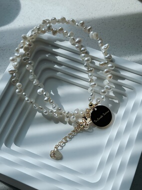 FJN Studio天然珍珠小花瓣项链女夏轻奢小众钛钢小王子吊牌锁骨链