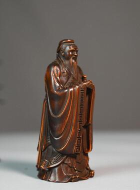 黄杨木仿古雕刻孔子摆件人物雕像工艺品家居公室装饰教师送礼品