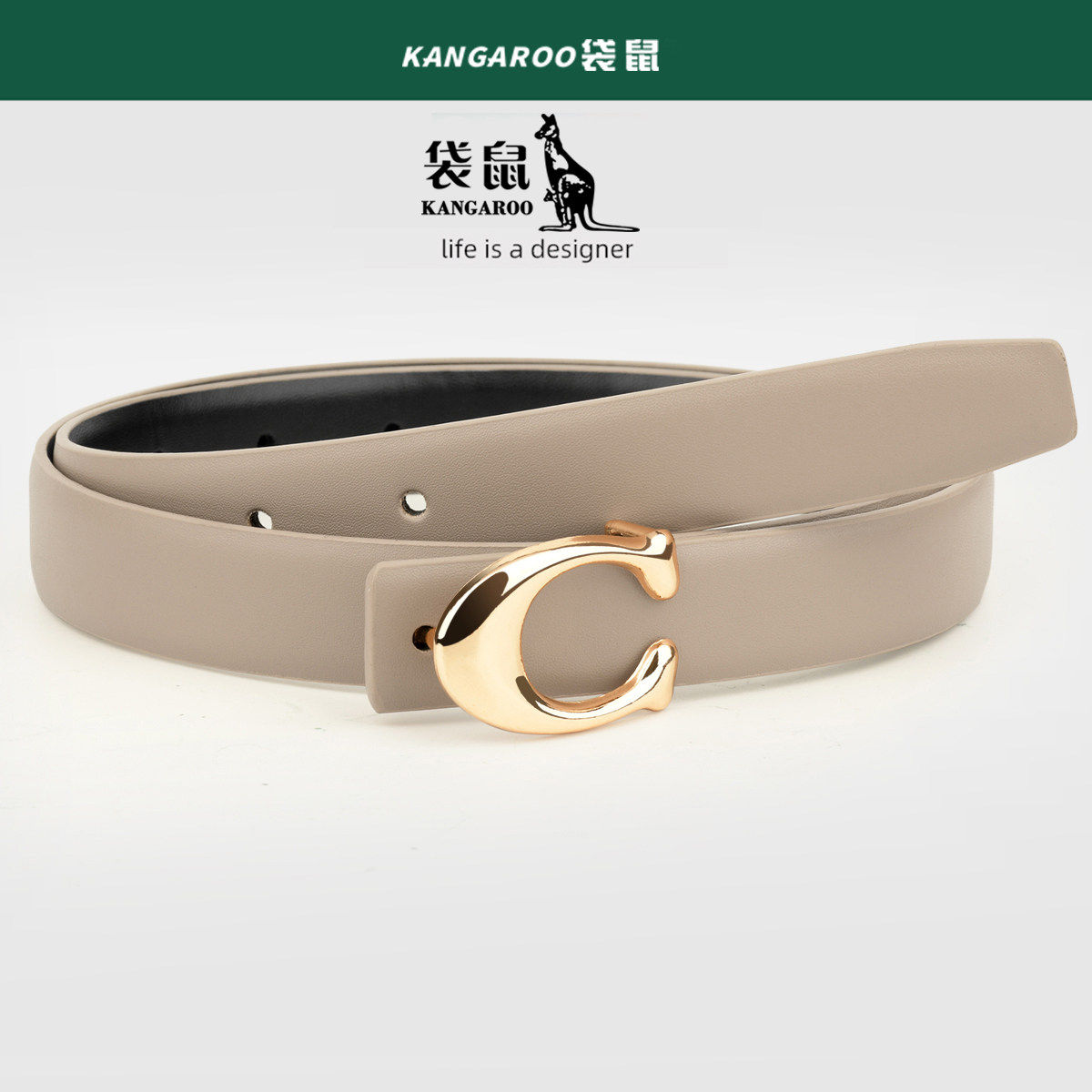 【袋鼠】2026新款时尚复古女士针扣真皮腰带