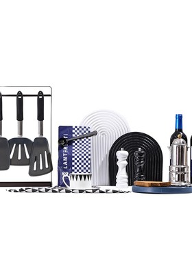 克莱因蓝样板间厨房组合摆件厨具砧板咖啡壶葡萄红酒软装饰品道具