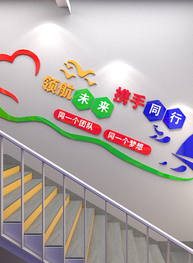 楼梯励志墙贴纸亚克力3d立体标语公司企业文化墙面办公室楼道装饰