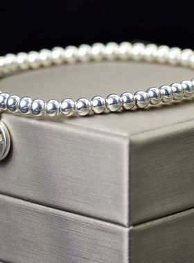 999纯银正品星座简约银牌宝宝情侣转运银珠子生日礼物手链女饰品