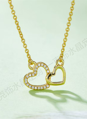 S925银镶嵌莫桑钻双爱心吊坠项链