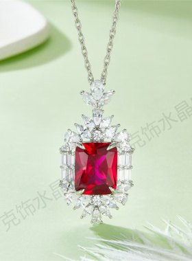 S925银镀白金培育鸽血红宝石项链