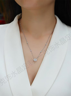 S925银镀白金莫桑钻蛋形星点项链