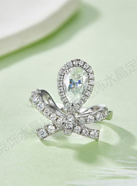 S925梨形莫桑钻蝴蝶结一克拉戒指