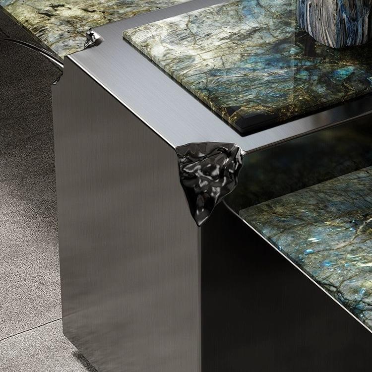 蓝翡翠奢石茶桌简约现代大户型别墅高端亚克力航母茶台架一帆风顺 - 图0