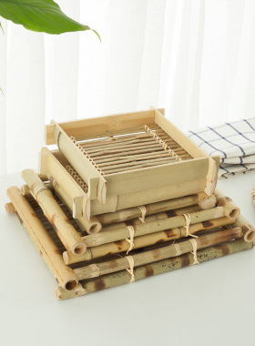 苏里手工编织竹青竹托盘竹编制品长方形竹条家用餐厅水果零食竹盘