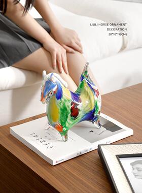 迷屿家居 新中式彩色琉璃唐马摆件客厅玄关装饰品乔迁新居礼品