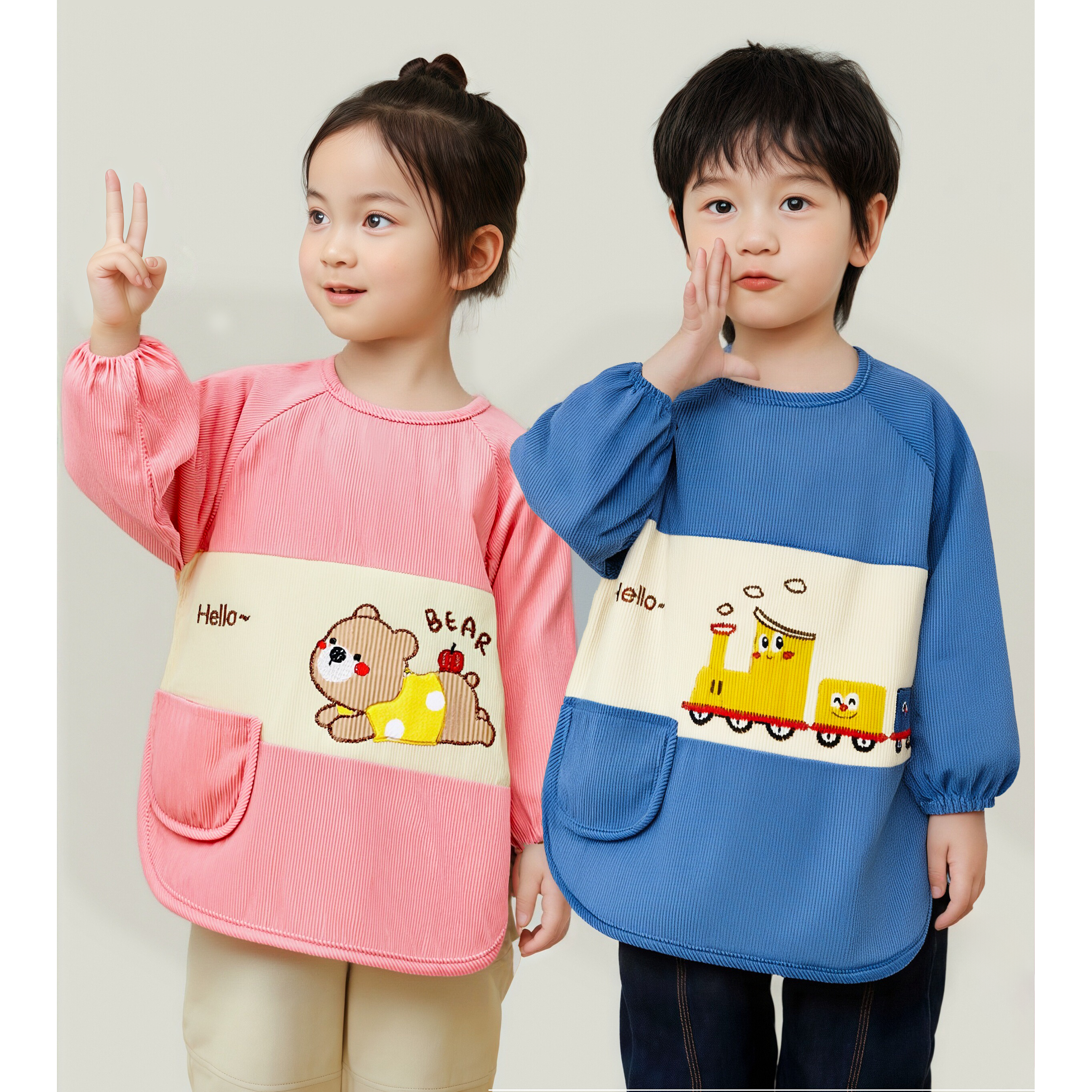 儿童罩衣外穿洋气中小童宝宝防水吃饭围兜儿童围裙防脏倒穿衣