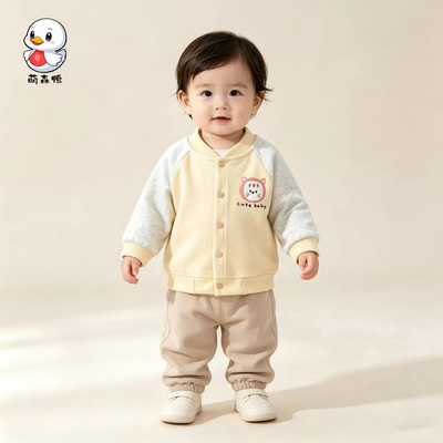 可爱卡通小熊棒球服外套婴幼儿撞色拼接开衫夹克男女宝宝春秋