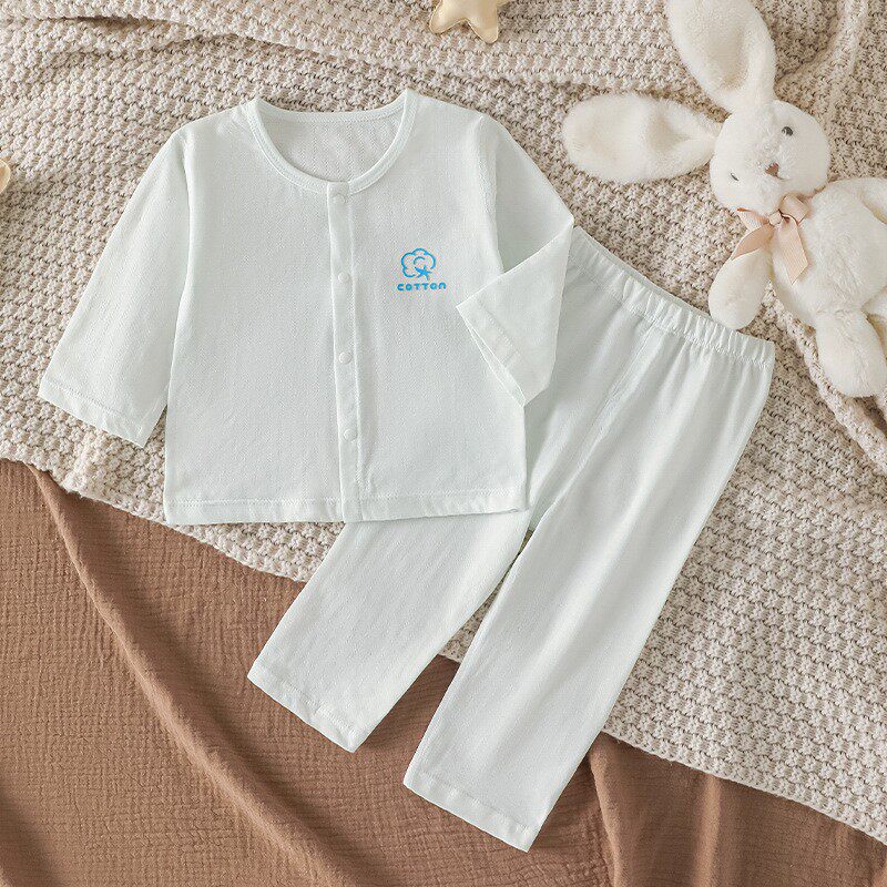 婴儿分体套装a类无骨内衣家居服套纯棉宝宝空调服睡衣