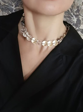 紫调原创天然白水晶大珠项链摩尼宝珠百搭显气质送3cm925银延长链