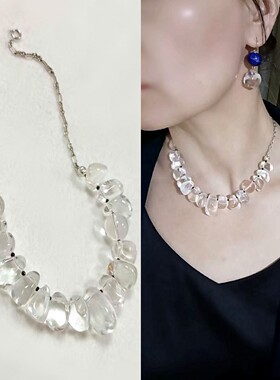 PURPLETUNE/紫调原创设计天然白水晶不规则银项链可调节 自然通透