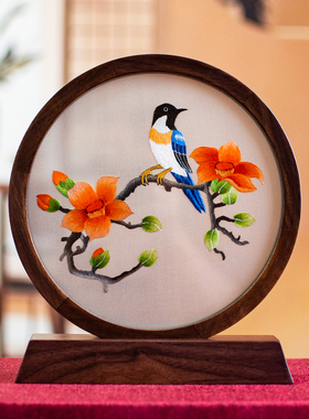 非遗苏绣牡丹双面绣手工刺绣摆件