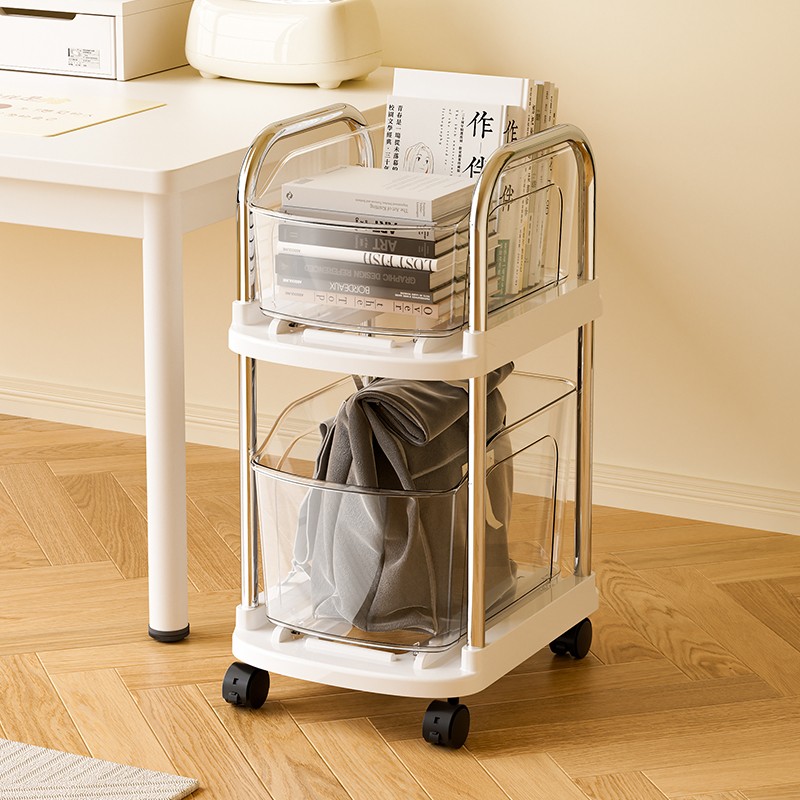 亚克力书包置物架可移动小推车桌下书本收纳架家用多层书桌滑轮柜-图2