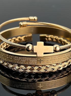 钛钢手镯 欧美金色罗马数字手链男轻奢小众叠戴手环时尚气质手饰