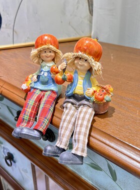 平安喜乐美式家居桌面摆件隔板阳台餐厅摆台吊脚娃娃树脂家居装饰