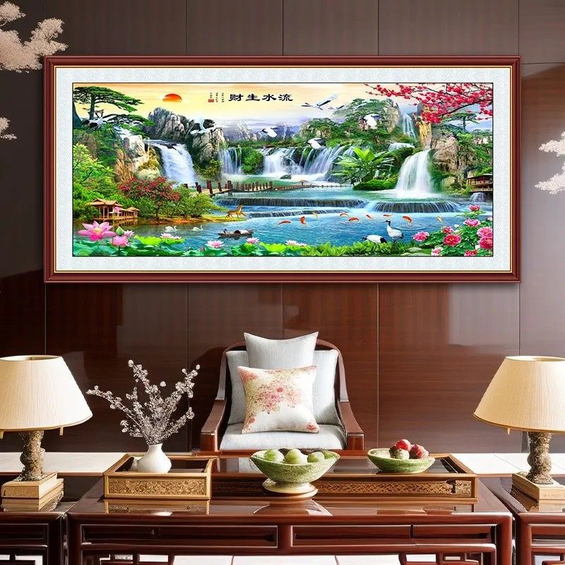 客厅装饰画山水风景画墙贴办公室风水好寓意自粘壁画沙发背景墙画,淘宝优惠券,粉丝福利购,淘宝优惠卷