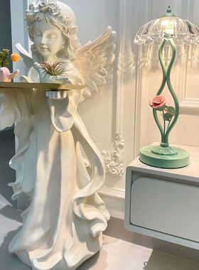 爱丽丝少女天使托盘摆件大型落地装饰品玄关钥匙杂物收纳创意雕塑