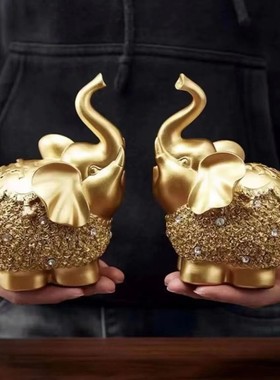 幸福小金象吉象如意家居玄关电视柜摆件金色新中式高档乔迁礼