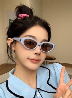 猫眼ins韩国蓝色墨镜女款高级感圆脸2024新款防晒网红太阳眼镜