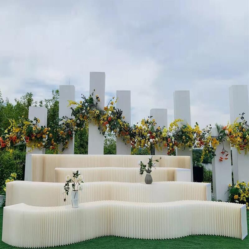 婚庆道具折叠甜品台自由折柱台路引纸质摆台商场橱窗会展中岛展台 - 图0