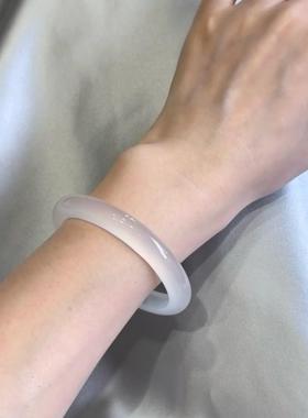 白月光玉髓手镯送女友圆条国风白冰马料细款新中式少女扁条礼品05