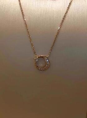 YQJR 钛钢项链 新款日月星辰项链女精致轻奢锆石月亮吊坠锁骨链