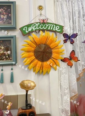 欧式田园风入户门 向日葵太阳花墙面铁艺装饰品摆件