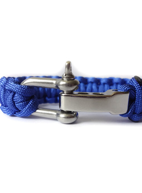 户外应急手绳 七芯伞绳手链 不锈钢可调节钢扣救生手链 U扣手链