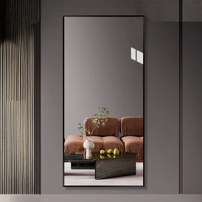 极简铝框穿衣镜家用壁挂墙白色全身镜子贴墙自粘大试衣镜落地镜 - 图0