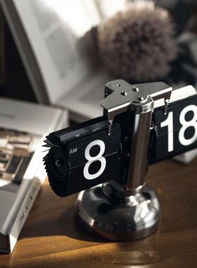 创意自动翻页时钟摆台式家居客厅茶几电视柜装饰品办公室桌面摆件
