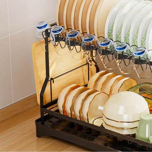 双层厨房碗碟架家用橱柜多功能沥水架厨房餐具收纳置物架 - 图0