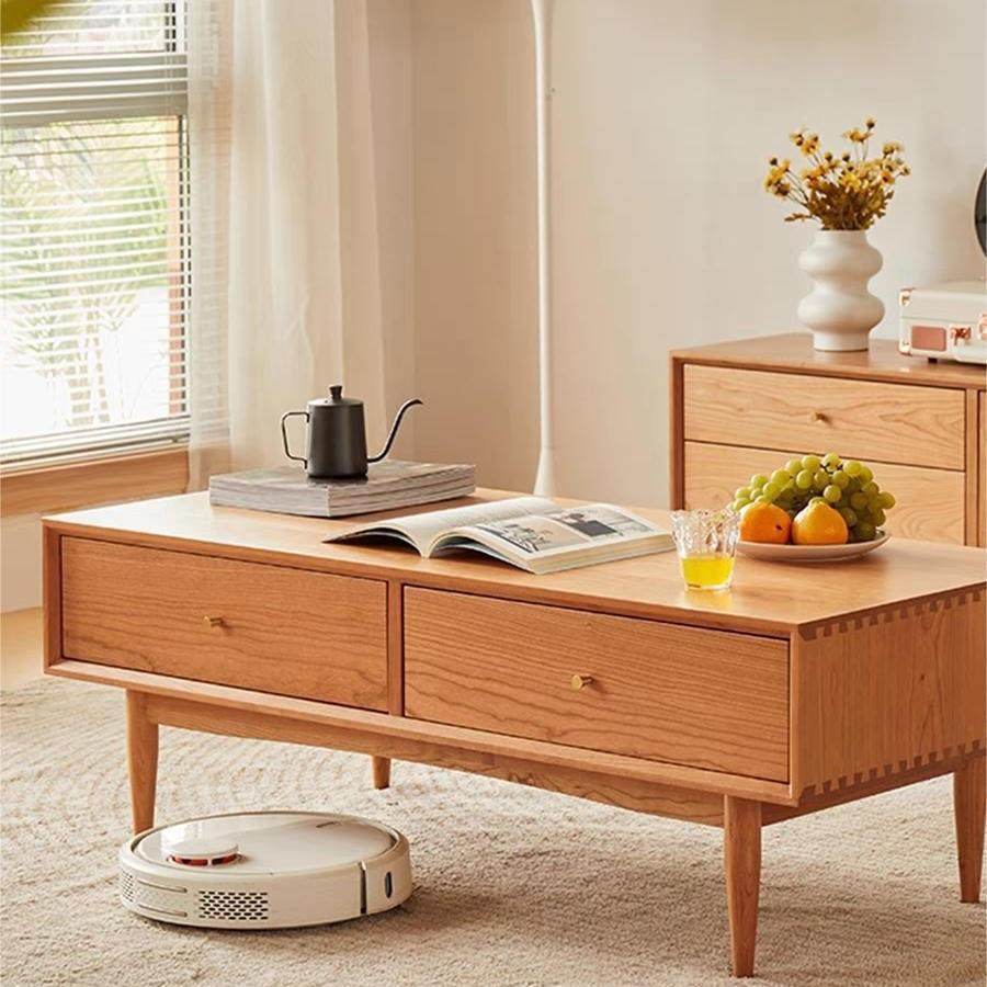 实木茶几北欧客厅两抽屉茶桌现代简约原木长方形储物小桌日式家具,淘宝优惠券,粉丝福利购,淘宝优惠卷