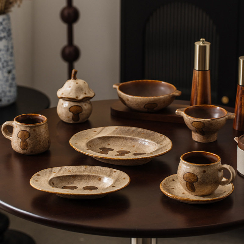 玫瑰家手捏陶瓷万能小罐子咖啡豆茶叶罐双耳汤碗咖啡杯厨房餐具盘