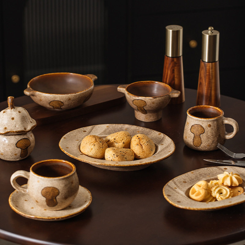 玫瑰家手捏陶瓷万能小罐子咖啡豆茶叶罐双耳汤碗咖啡杯厨房餐具盘