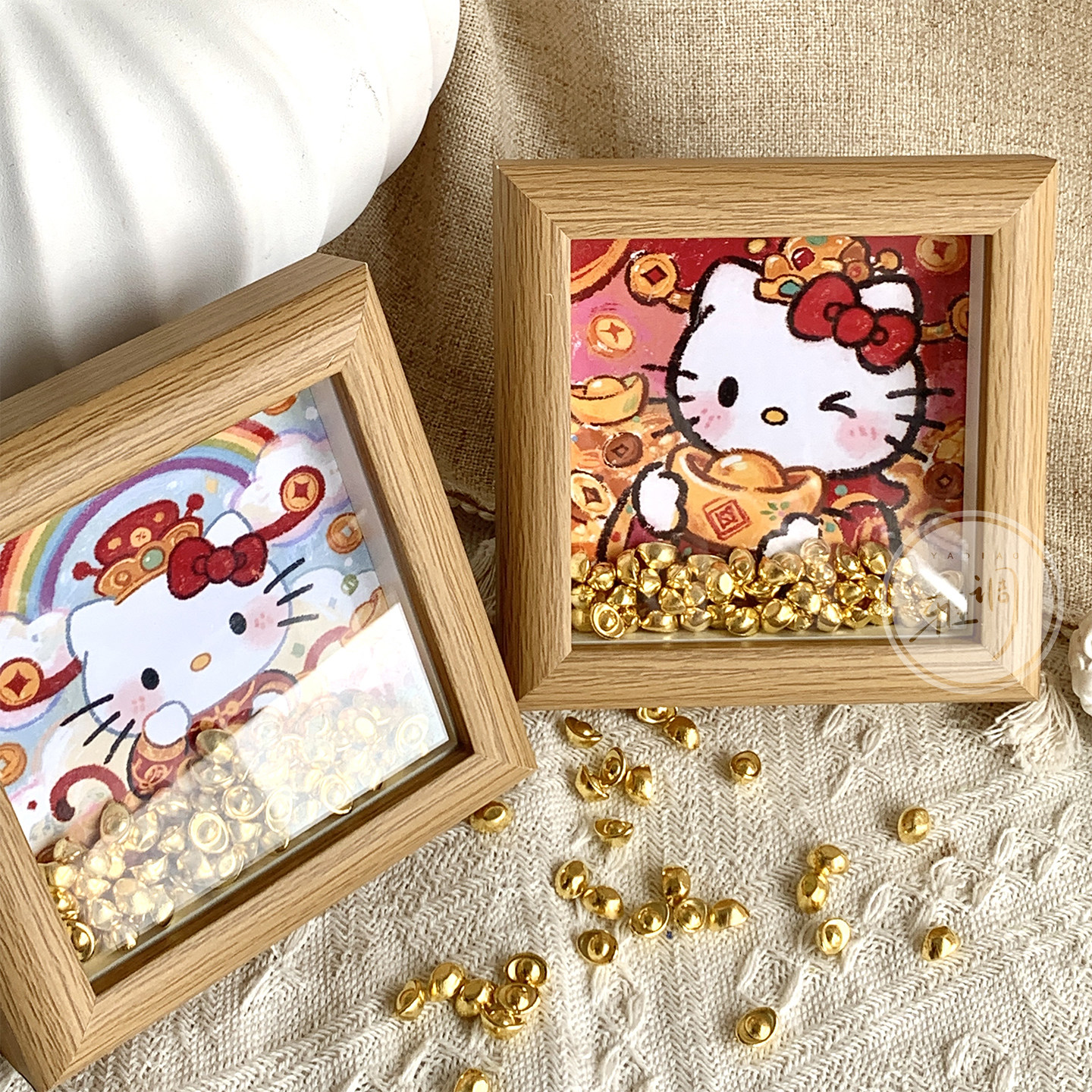 招财kt猫新年桌面小摆台相框画DIY小金豆卡通可爱工位元旦小礼物,淘宝优惠券,粉丝福利购,淘宝优惠卷