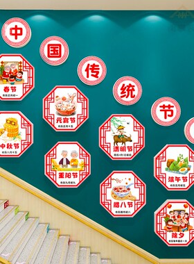 幼儿园中国传统节日文化墙面装饰走廊环创主题墙教室布置成品贴画