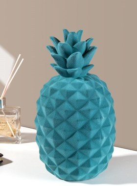 北欧简约植绒菠萝创意摆件客厅玄关别墅酒店样板间软装饰品工艺品