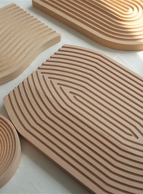 北欧水波纹实木面包板托盘家用榉木香薰收纳置物下午茶盘拍摄道具
