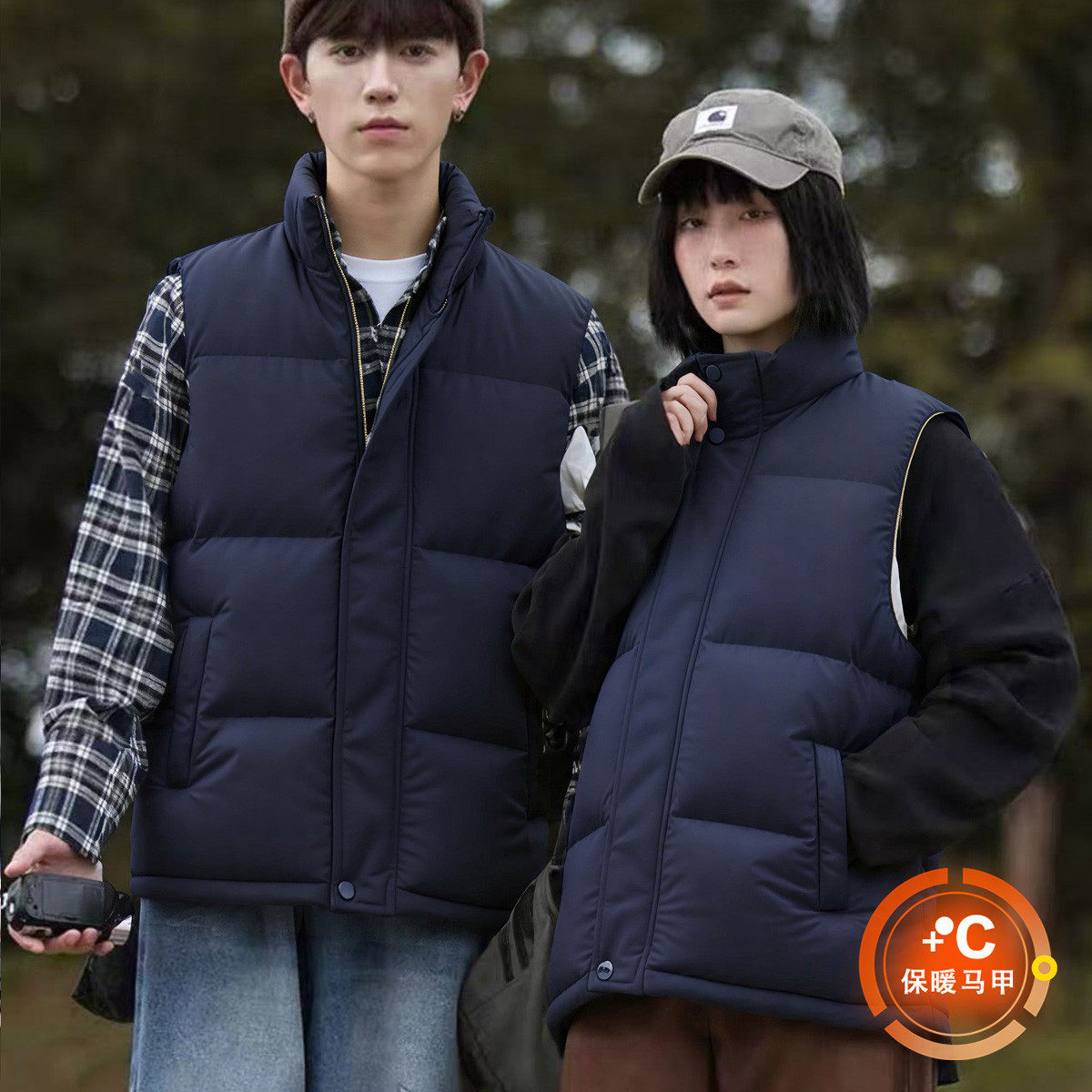 啄木鸟棉马甲男女款冬季新款宽松棉服情侣装无袖保暖背心立领棉衣