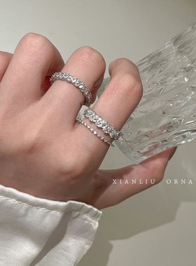 爆闪锆石银色开口戒指时尚女