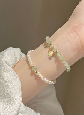 新款福牌手串女生珍珠串珠手链