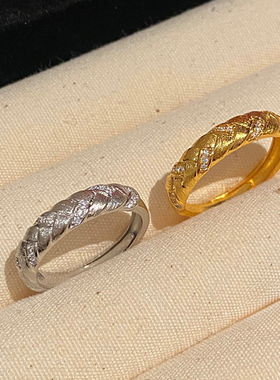 重工！拉丝麻花戒指开口可调节