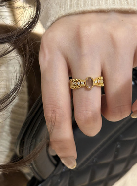 韵味紫色蕾丝古法气质戒指女