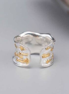 金色流星雨食指宽戒指女小众设计