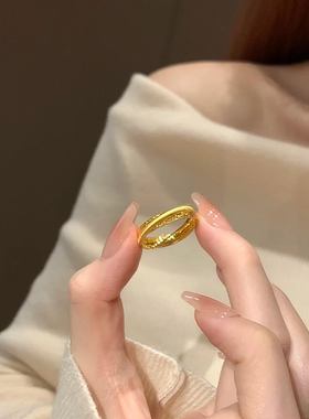 复古戒指交叉双环拉丝女款黄金色